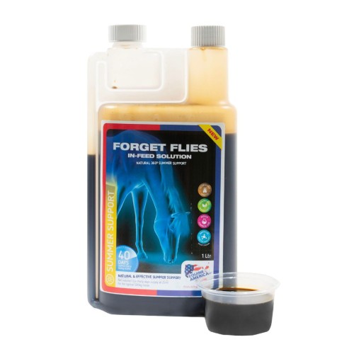 Forget Flies In-Feed Solution 1 l – płynna pasza uzupełniająca dla koni wspierająca ochronę przed owadami