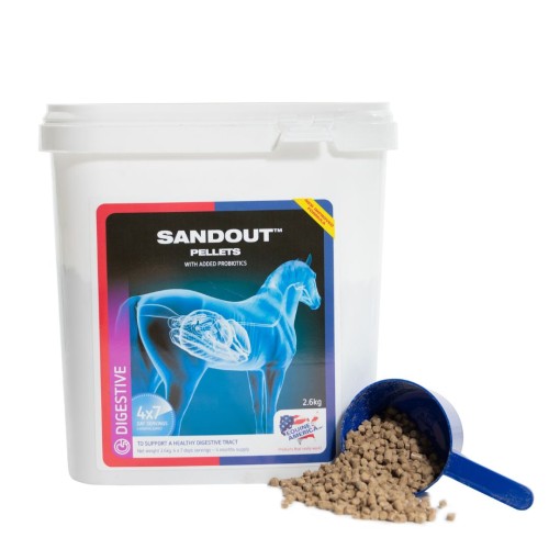 Sandout Pellets 2,6 kg – pellet dla koni wspierający prawidłowe funkcjonowanie układu pokarmowego z probiotykami