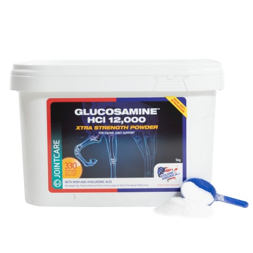 Glucosamine HCl 12,000 Xtra Strength Powder dla koni 5 kg Equine America – opakowanie z miarką