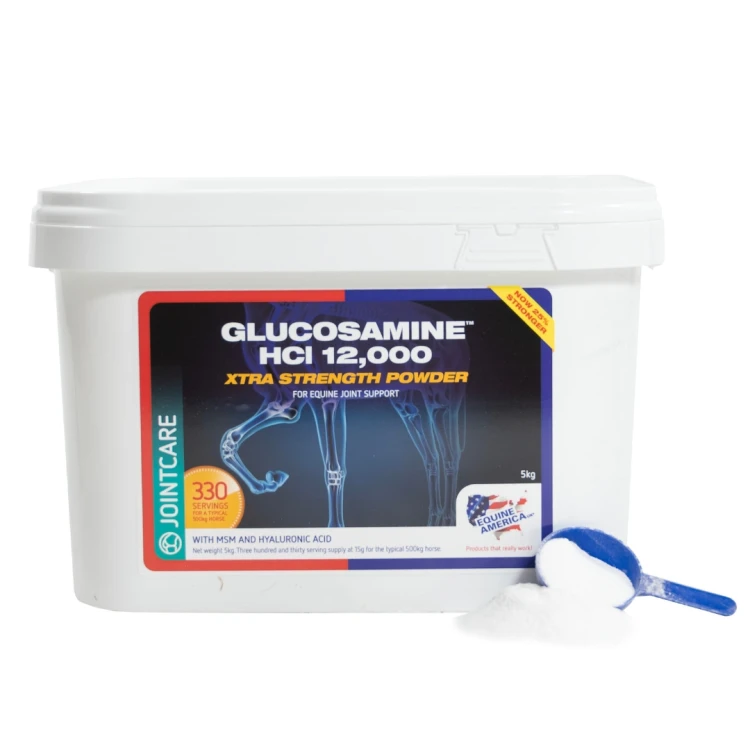 Glucosamine HCl 12,000 Xtra Strength Powder dla koni 5 kg Equine America – opakowanie z miarką