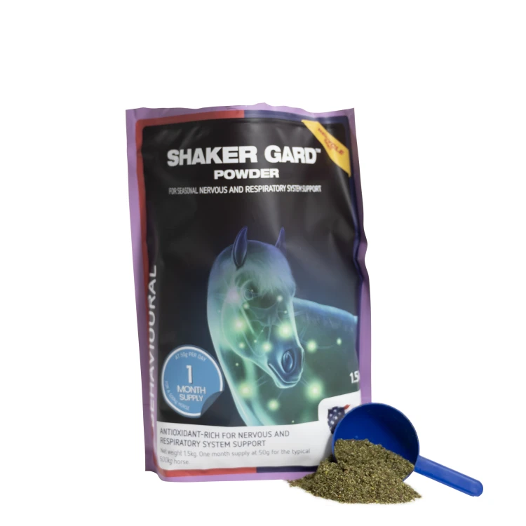 Shaker Gard Powder 1,5 kg dla koni – suplement wspierający układ nerwowy i oddechowy, szczególnie w okresach sezonowych.