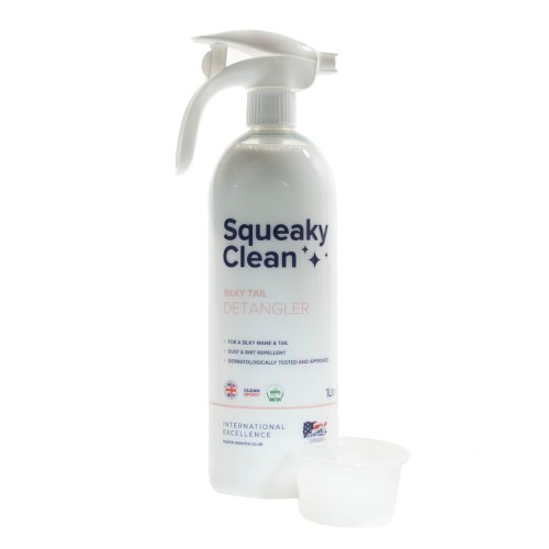 Squeaky Clean Silky Tail Detangler 1 L – odżywka w sprayu do grzywy i ogona konia, ułatwiająca rozczesywanie oraz zapewniająca jedwabisty wygląd włosia.